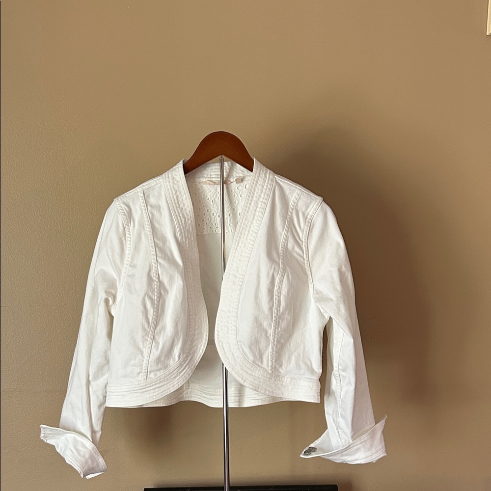 Soft Surroundings White Eyelet Open-Front Cropped Jacket